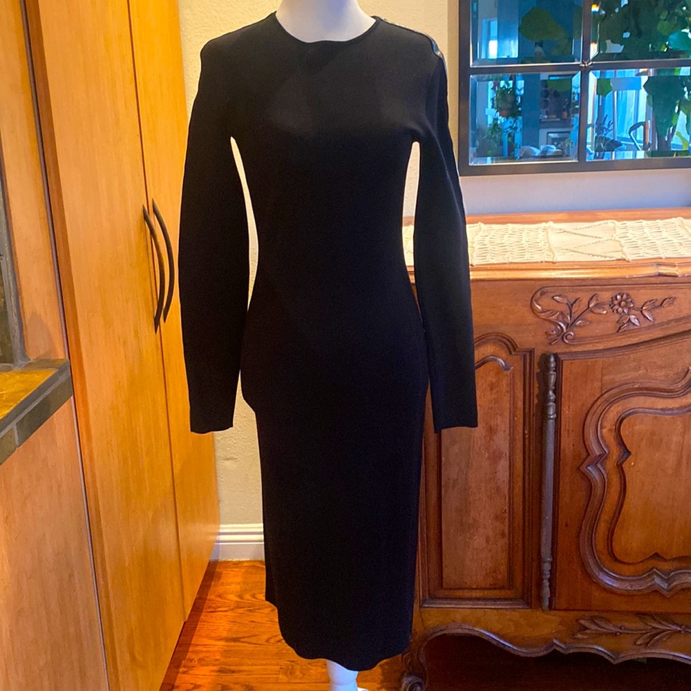Ralph Lauren, Sexy Bodycon, midi dress in (silk, cashmere) and Leather details.